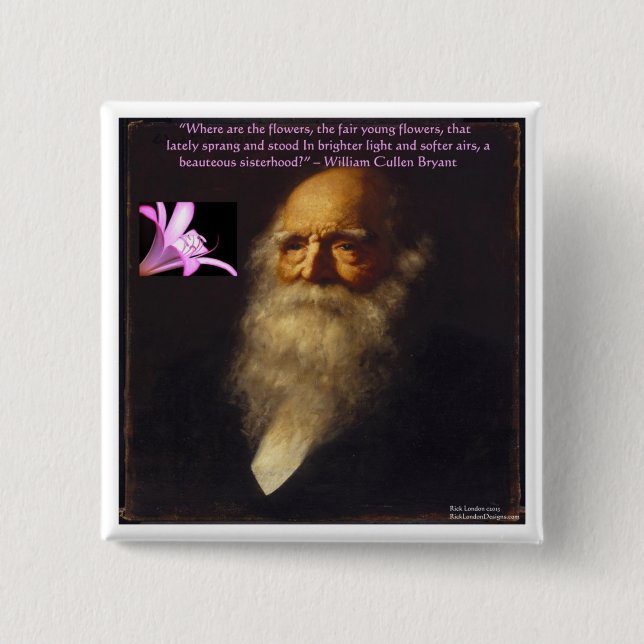 William Cullen Bryant Flower Poem 15 Cm Square Badge (Front)