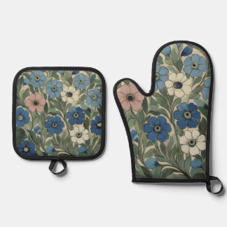 William De Morgan Flowers Oven Mitt & Pot Holder Set