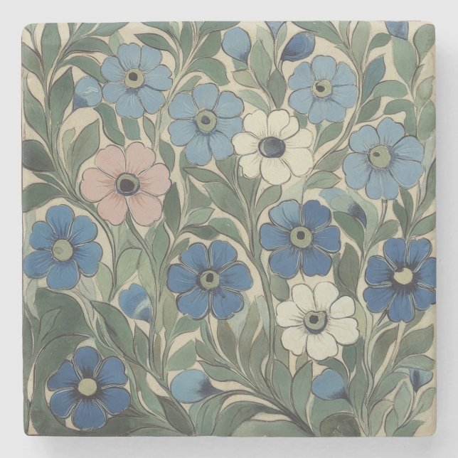 William De Morgan Flowers Stone Coaster (Front)