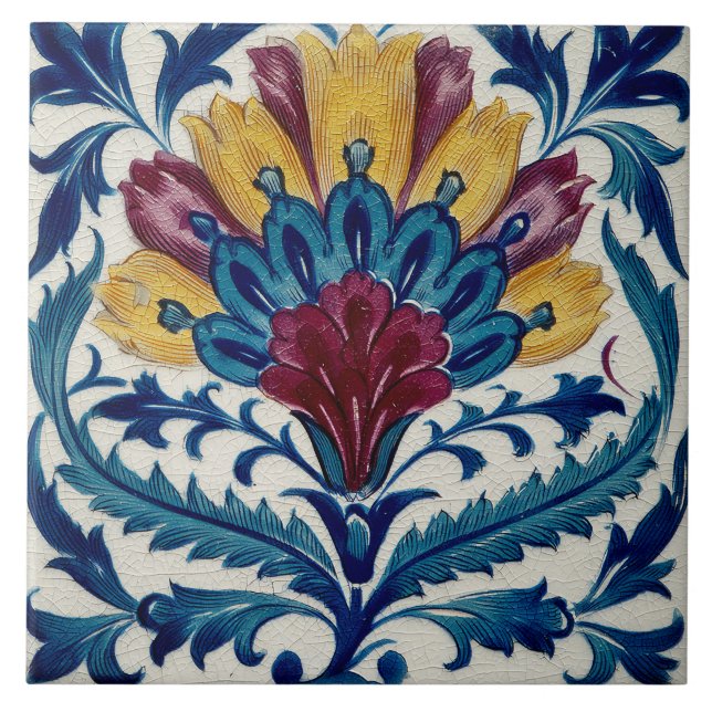 William De Morgan Oriental Flower Ceramic Tile (Front)