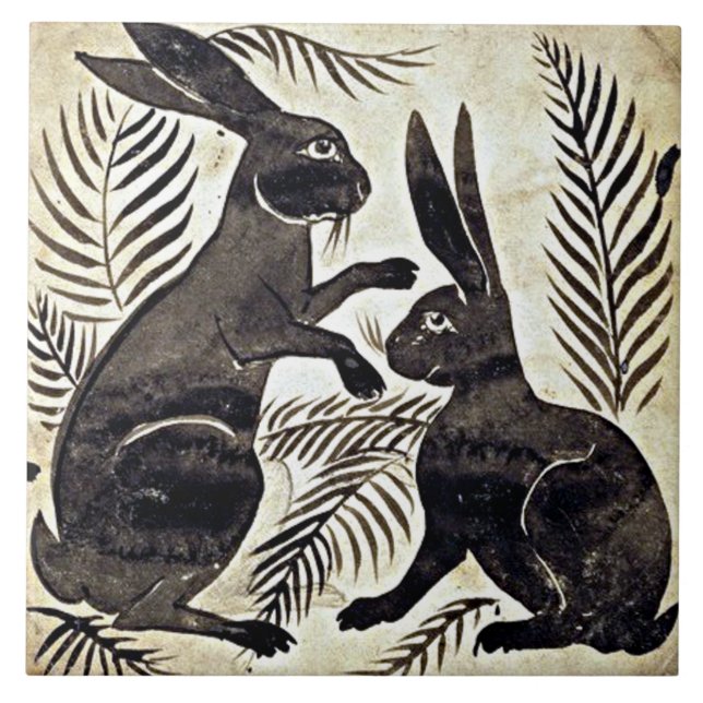 William De Morgan Rabbits Ceramic Tile (Front)