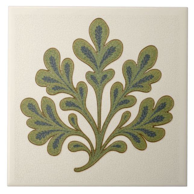 William De Morgan Stylistic Oak Leaf Ceramic Tile (Front)
