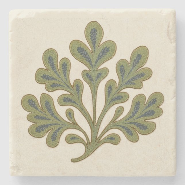  William De Morgan Stylistic Oak Leaf Stone Coaster (Front)