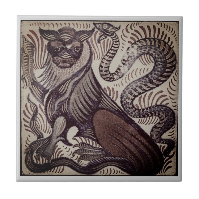 William * De Morgan Tiger and Snake Brown| Ceramic Tile (Front)