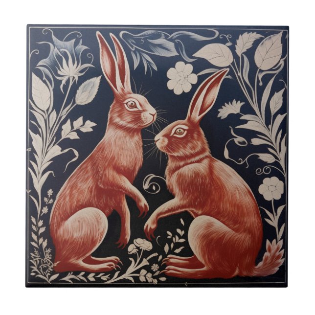 William De Morgan Two Hares  Ceramic Tile (Front)