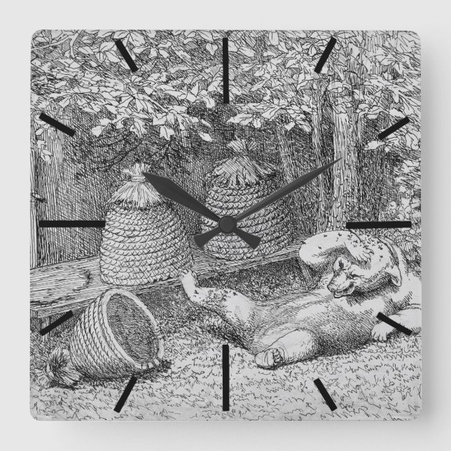 William H. Beard - Bear Stung by Bees Square Wall Clock (Front)