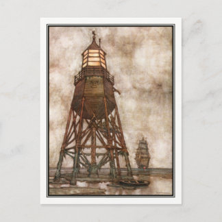 William Heath Robinson - Vintage Ship + Lighthouse Postcard