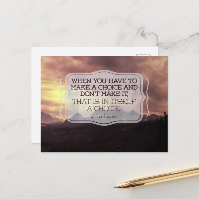 William James Inspirational Quote "Choice" Postcard (Front/Back In Situ)
