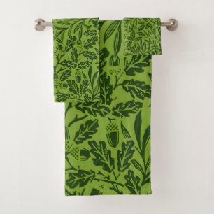 William Mirrors Acorns & oak leaves Pattern Green Bath Towel Set