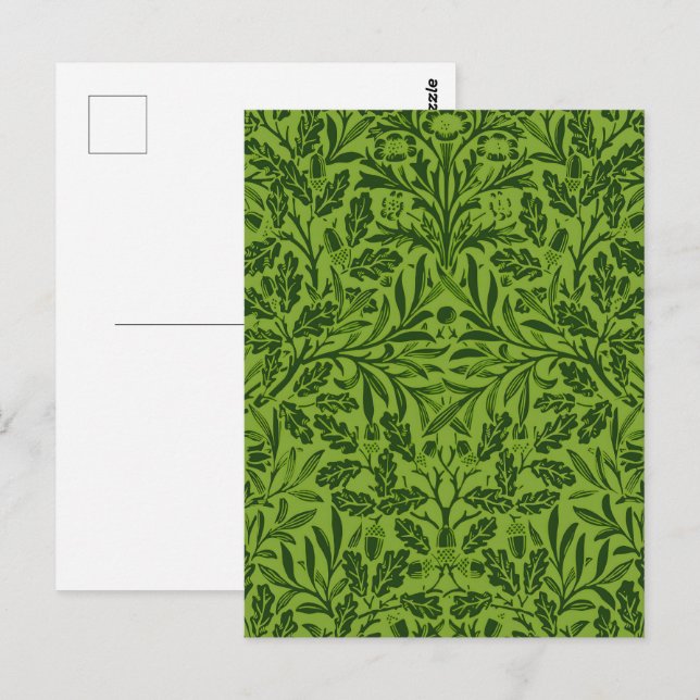 William Mirrors Acorns & oak leaves Pattern Green Postcard (Front/Back)