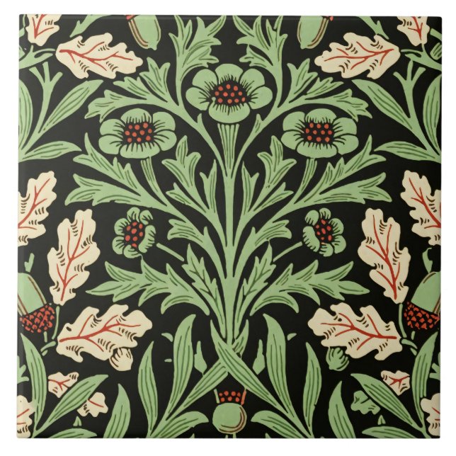 William Mirrors Acorns & Oak Leaves Summer Garden Ceramic Tile (Front)