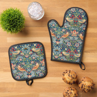 William Moris Strawberry Thief Birds Oven Mitt & Pot Holder Set