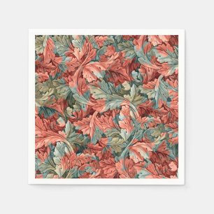 William Morris Acanthus Botanical Red Green Napkin