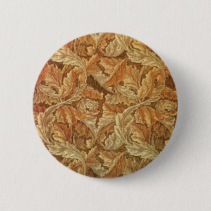 William Morris Acanthus Brown Autumn Leaves 6 Cm Round Badge