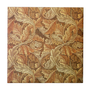 William Morris Acanthus Brown Autumn Leaves Ceramic Tile