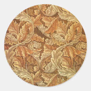 William Morris Acanthus Brown Autumn Leaves Classic Round Sticker