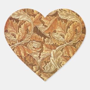 William Morris Acanthus Brown Autumn Leaves Heart Sticker