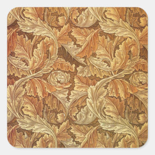 William Morris Acanthus Brown Autumn Leaves Square Sticker