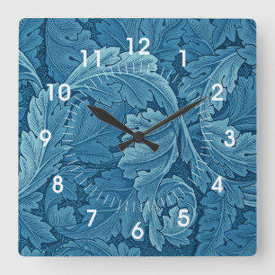 William Morris Acanthus in Blue Square Wall Clock