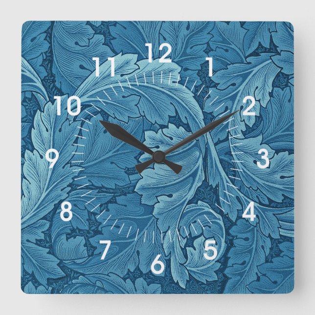 William Morris Acanthus in Blue Square Wall Clock (Front)