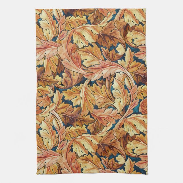 William Morris Acanthus Leaf Autumn Pattern Tea Towel (Vertical)