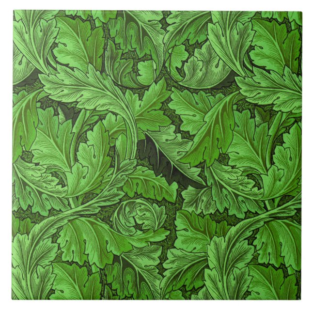 William Morris Acanthus Leaf in Green Ceramic Tile (Front)