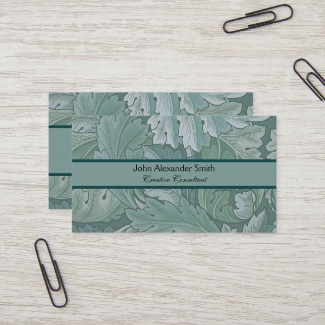 William Morris Acanthus Leaf Teal Blue Pattern Business Card (Front/Back In Situ)