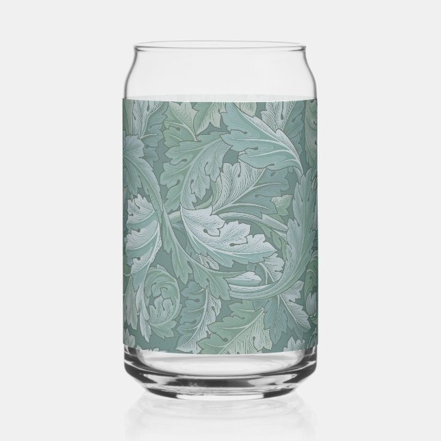William Morris Acanthus Leaf Teal Blue Pattern Can Glass (Front)
