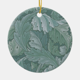William Morris Acanthus Leaf Teal Blue Pattern Ceramic Ornament