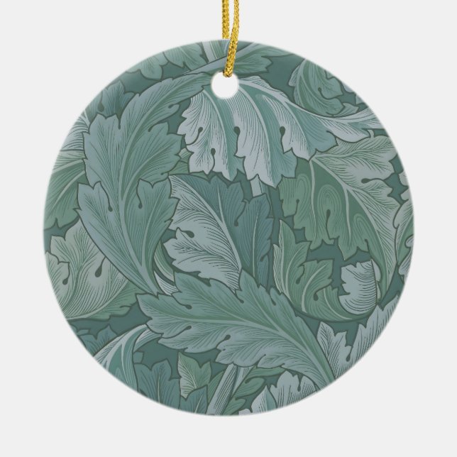 William Morris Acanthus Leaf Teal Blue Pattern Ceramic Ornament (Front)