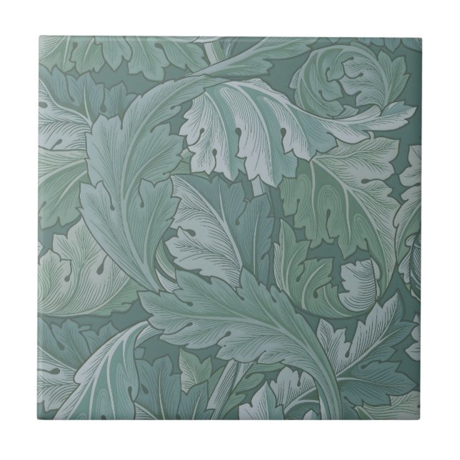 William Morris Acanthus Leaf Teal Blue Pattern Ceramic Tile (Front)