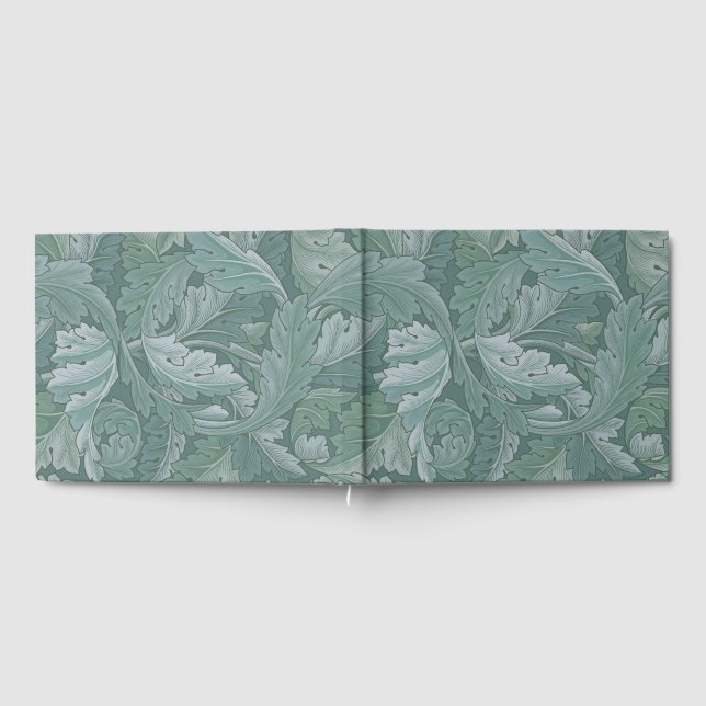 William Morris Acanthus Leaf Teal Blue Pattern Guest Book (Full)