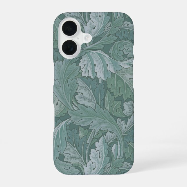 William Morris Acanthus Leaf Teal Blue Pattern iPhone 16 Case (Back)