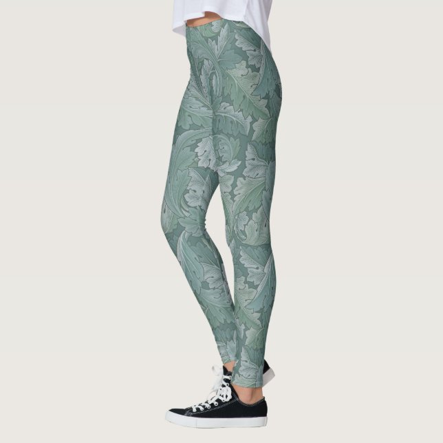 William Morris Acanthus Leaf Teal Blue Pattern Leggings (Left)