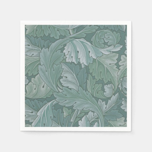 William Morris Acanthus Leaf Teal Blue Pattern Napkin (Front)