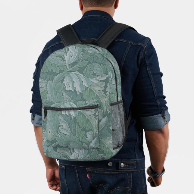 William Morris Acanthus Leaf Teal Blue Pattern Printed Backpack (Insitu (Model))