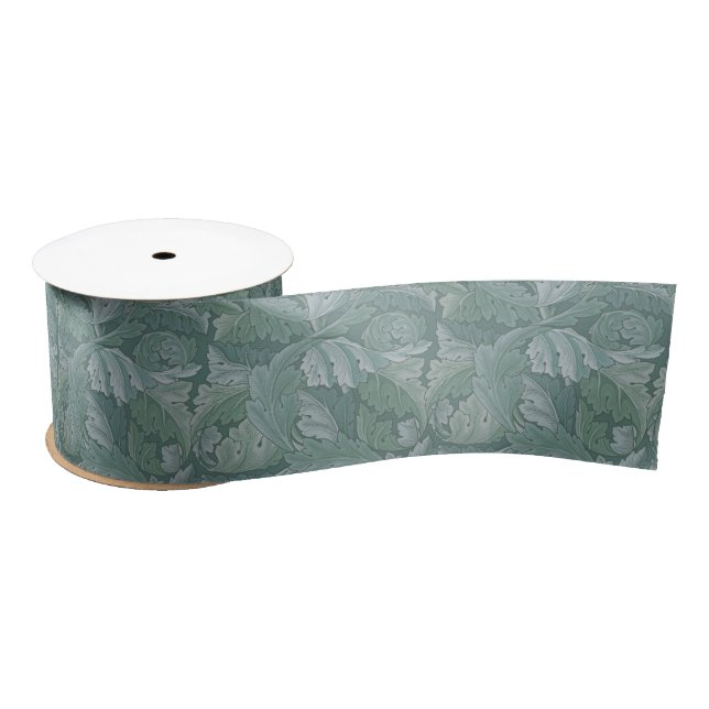 William Morris Acanthus Leaf Teal Blue Pattern Satin Ribbon (Spool)