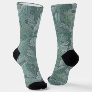William Morris Acanthus Leaf Teal Blue Pattern Socks