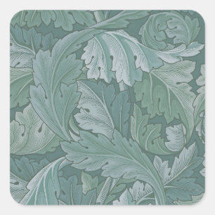 William Morris Acanthus Leaf Teal Blue Pattern Square Sticker