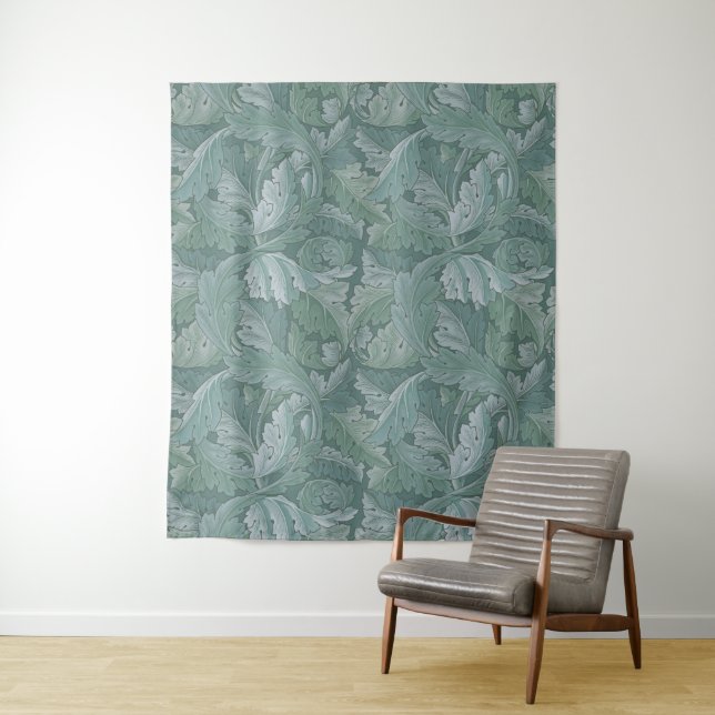 William Morris Acanthus Leaf Teal Blue Pattern Tapestry (In Situ)