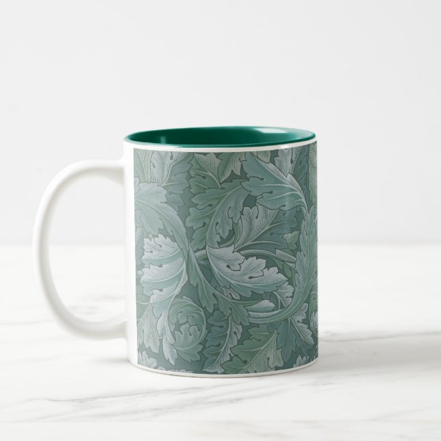 William Morris Acanthus Leaf Teal Blue Pattern Two-Tone Coffee Mug (Left)