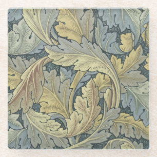 William Morris Acanthus Leaves Floral Art Nouveau Glass Coaster