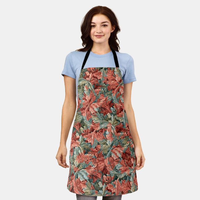 William Morris Acanthus Rust Red Sage Green Apron (Worn)
