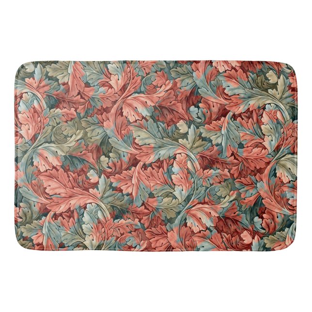 William Morris Acanthus Rust Red Sage Green Bath Mat (Front)