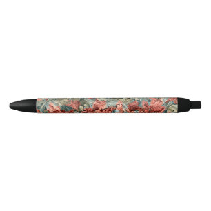 William Morris Acanthus Rust Red Sage Green Black Ink Pen