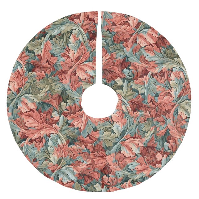 William Morris Acanthus Rust Red Sage Green Brushed Polyester Tree Skirt (Front)