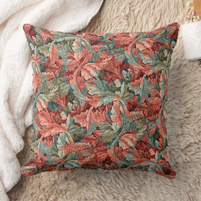 William Morris Acanthus Rust Red Sage Green Cushion (Blanket)