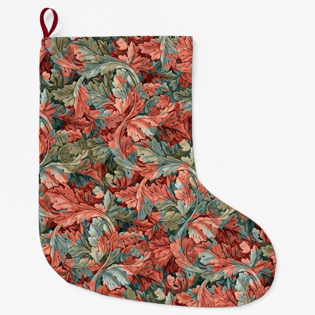 William Morris Acanthus Rust Red Sage Green Large Christmas Stocking (Front)