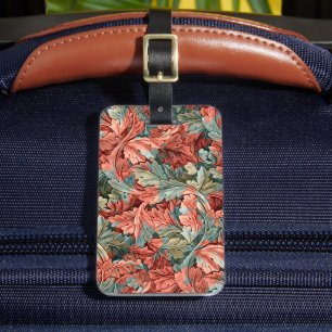 William Morris Acanthus Rust Red Sage Green Luggage Tag