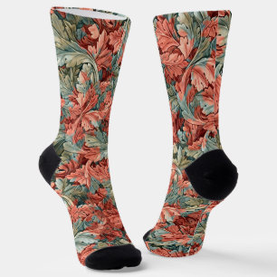 William Morris Acanthus Rust Red Sage Green Socks